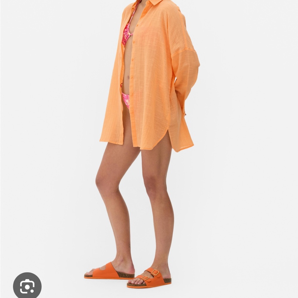 Orange Button-Up Swim Cover-Up